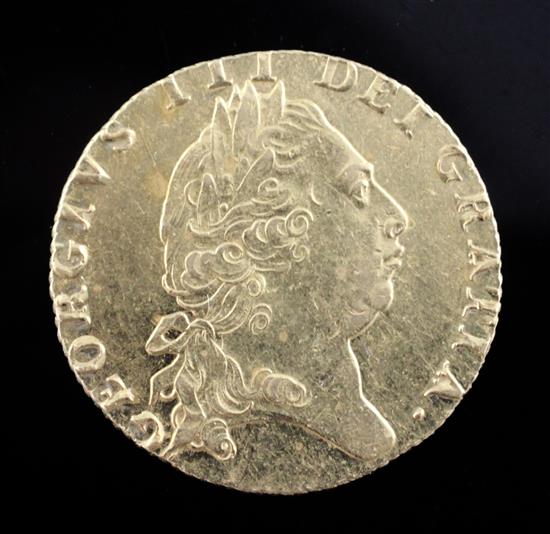 A George III 1798 gold spade guinea, EF.